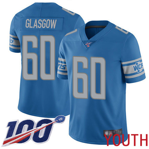 Detroit Lions Limited Blue Youth Graham Glasgow Home Jersey NFL Football #60 100th Season Vapor Untouchable->youth nfl jersey->Youth Jersey